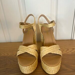 Tan Espadrille Wedge Sandals with Braided Straps